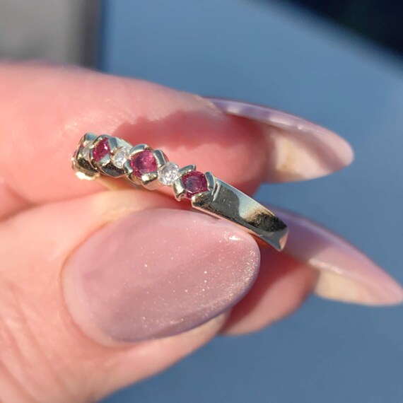 Mid Century Ruby Diamond  Solid Yellow Gold Daint… - image 2