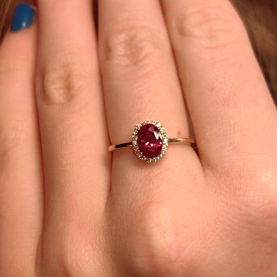 14k Solid Yellow Gold Artificial Ruby Cubic Zirco… - image 4