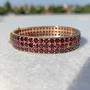 Garnet Gilded Silver band bracelet 1920s Art Deco Antique Vintage  redvine Garnet amazing stylish colourful Statement minimalist accessories