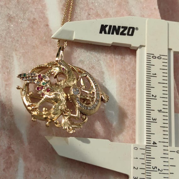 Diamond Emerald Ruby Solid 18k Yellow Gold Griffi… - image 6