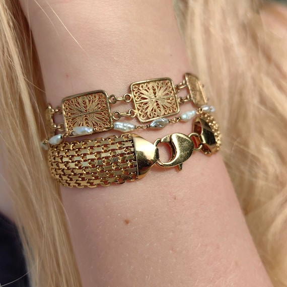 Vintage 1960s Italy 14k Solid Yellow Gold Wide Handmade Thick