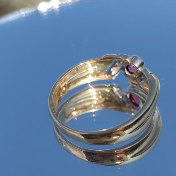 18k Yellow Gold Ruby Diamond Ring - Stackable Wed… - image 7