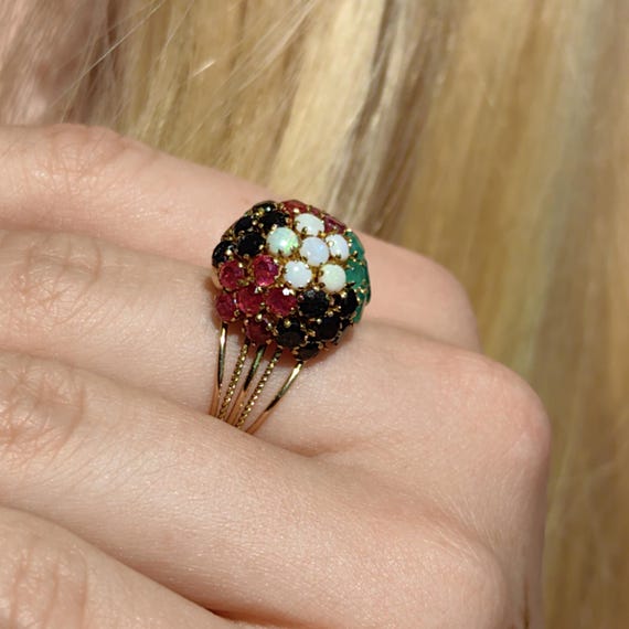 14k Gold Multi-Stone Bombe Ring: Emerald, Ruby, O… - image 10