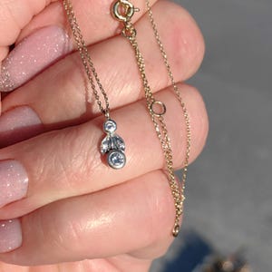Diamond Floral necklace Solid 14k Yellow Gold  Edwardian Vintage Antique 1900s chain solitaire diamond pendant delicate gift
