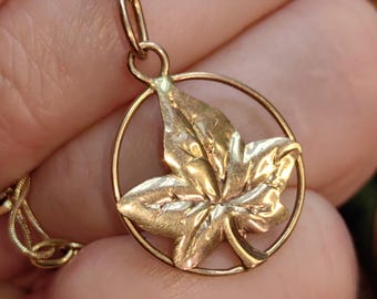 14k Yellow Gold Maple Leaf Pendant - Vintage Charm