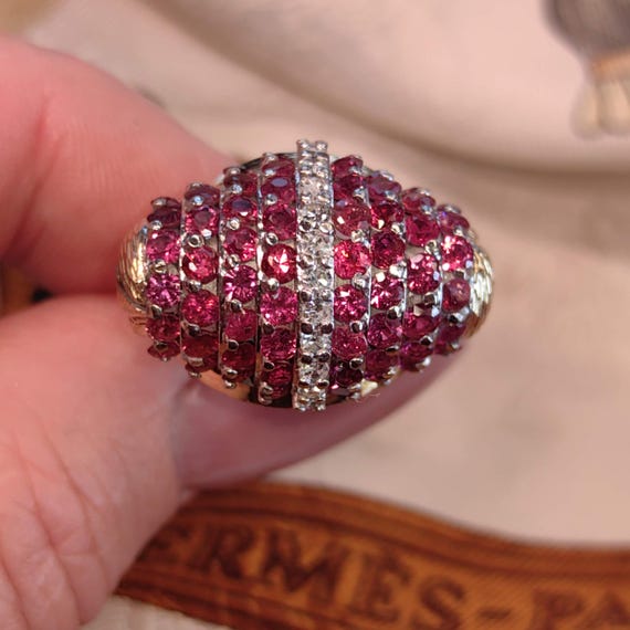 Art Deco 1930s  Natural Raspberry Red Ruby and Di… - image 1