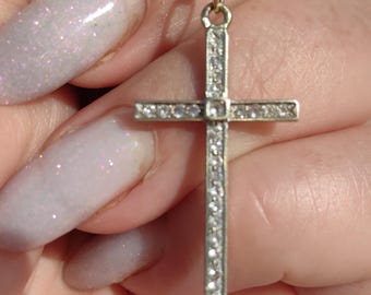 1920s Art Deco Diamond Solid Hallmarked 18k white Gold Catholic Cross Crucifix Pendant Antique Vintage Elegant Christian Statement Gift