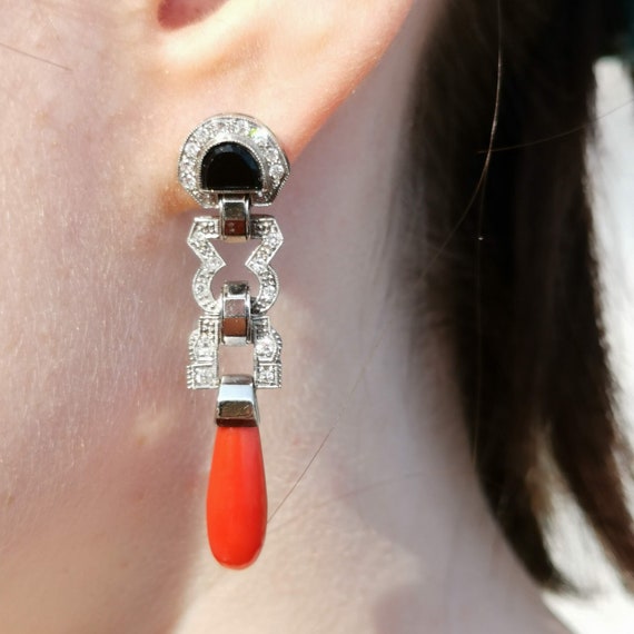 Pendent Earrings with Diamonds Carat 2.20 and Coral Drops For Sale at  1stDibs