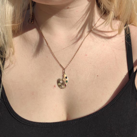 Vintage Solid Hallmarked Gold Paint Colourful Eme… - image 5