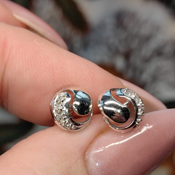 Diamond Solid 8k White Gold Round Stud Geometric … - image 14