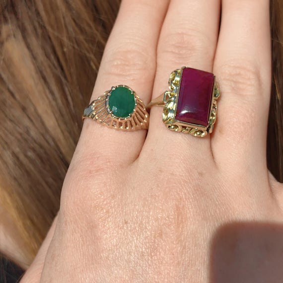 Vintage Art Deco Natural Opaque Red Ruby Elegant … - image 4