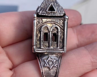 Judaica Silver Jewish Wedding Ring, Jewish House Ring, Judaica Ritual Wedding Ring, Silver Statement Ring 19th century
