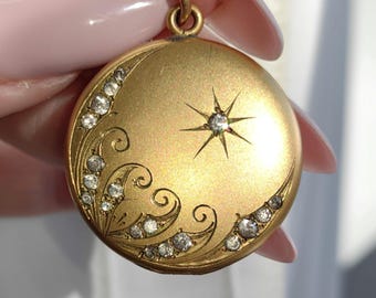 Antique Art Nouveau Gold Filled Locket: Engraved Floral Pendant, 1900s