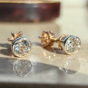 Art Nouveau Antique Vintage Diamond Gold Stud Earrings