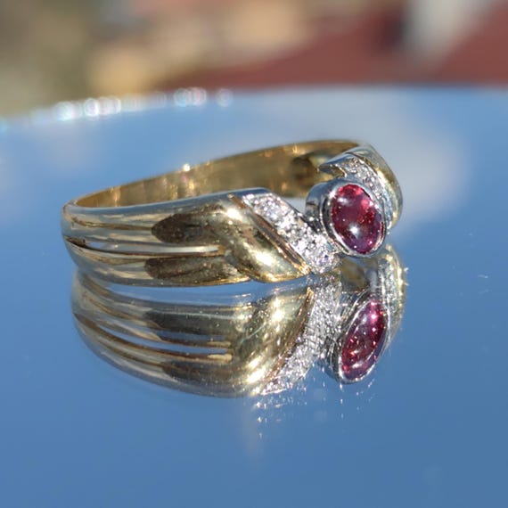 18k Yellow Gold Ruby Diamond Ring - Stackable Wed… - image 2