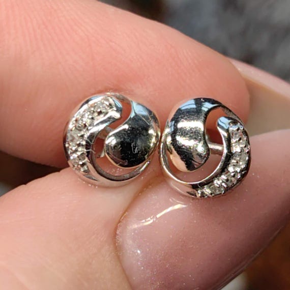 Diamond Solid 8k White Gold Round Stud Geometric … - image 1