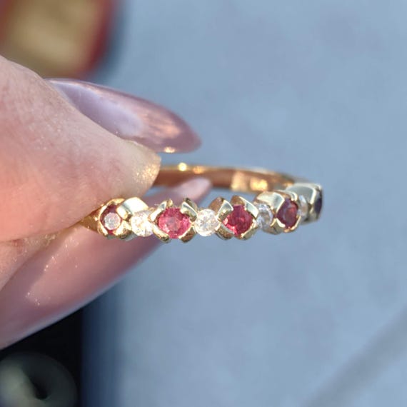 Mid Century Ruby Diamond  Solid Yellow Gold Daint… - image 7