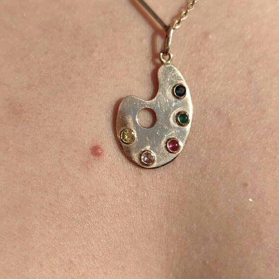 Vintage Solid Hallmarked Gold Paint Colourful Eme… - image 2