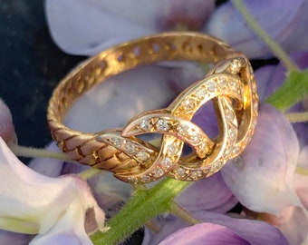 Vintage Antique 1940s 0.36 ct. Diamond 18k Solid Yellow White and Rose Gold Braided Band Ring Engagement Ring