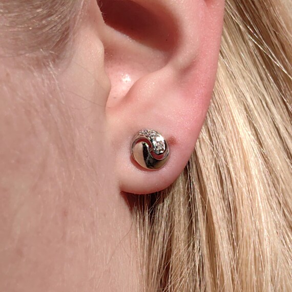 Diamond Solid 8k White Gold Round Stud Geometric … - image 13