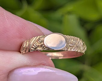 Antyczny pierścień sygnetowy z lat 20. XX wieku, ręcznie rzeźbiony, 14-karatowe żółte różowe złoto, styl art déco, unisex, biżuteria, prezent dla niej lub dla niego