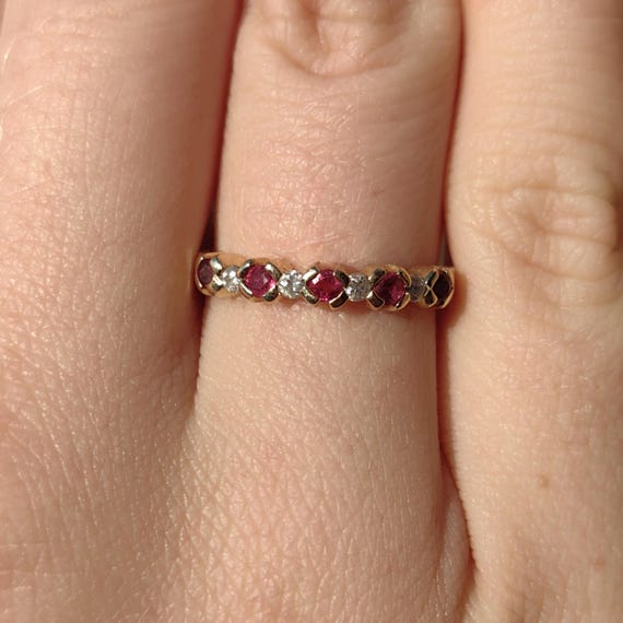 Mid Century Ruby Diamond  Solid Yellow Gold Daint… - image 4