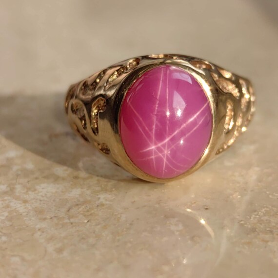 Vintage 10k Gold Star Ruby Ring: Panther Pattern,… - image 7