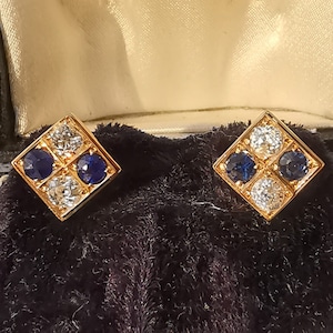 Art Deco Vintage Antique Earrings, Diamond and Sapphire Earrings, Gold Earrings