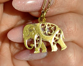 RESERVED FOR M.!!! 1900s Antique 18K Gold Elephant Pendant: Hand-Chiseled Filigree Charm
