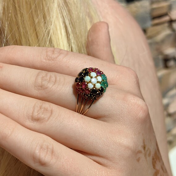 14k Gold Multi-Stone Bombe Ring: Emerald, Ruby, O… - image 8
