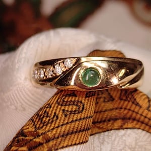 Genuine Colombian Emerald and  Diamond solid 18k Gold Vintage Dainty Stackable Band Ring Dressing emerald Ring 1980s Antique Gif for her