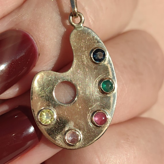 Vintage Solid Hallmarked Gold Paint Colourful Eme… - image 1