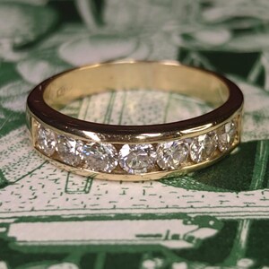 1.05ct. Diamonds Solid Yellow 18K Gold half eternity channel setting Band Ring Engagement Wedding Ring gift for her girl wife, Unisex