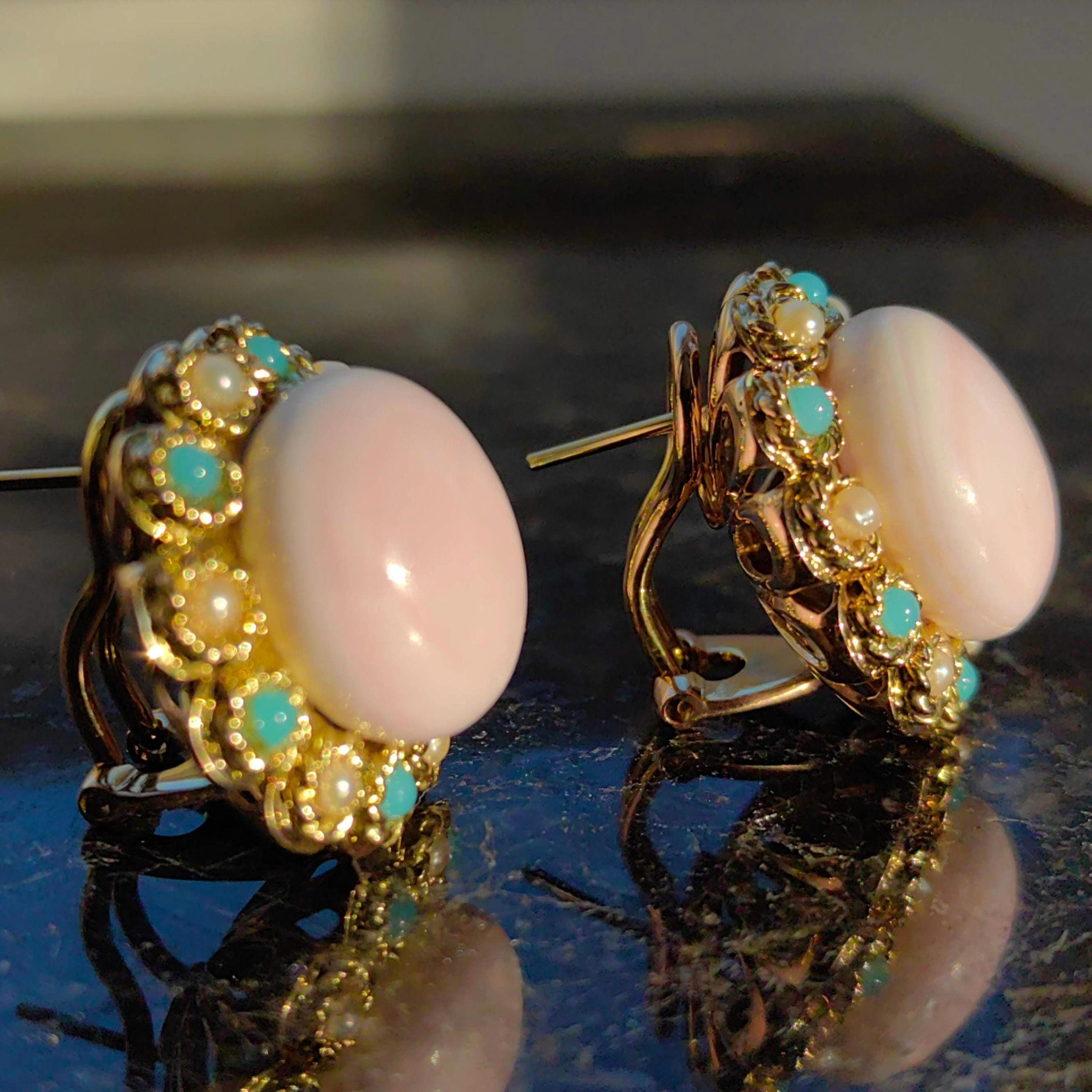 Vintage 1960 Angel Skin Large Coral Turquoise Pearl Solid