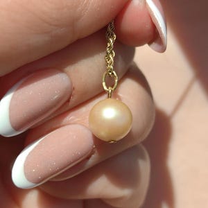 Dije de perla marina brillante de oro amarillo macizo de 14 quilates con diamantes, colgante antiguo vintage de los años 70, regalo para ella