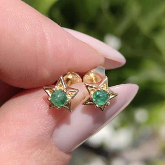 14k Hallmarked  Solid Yellow Gold Green Natural E… - image 9