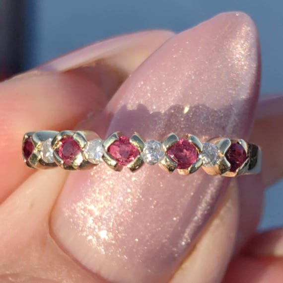 Mid Century Ruby Diamond  Solid Yellow Gold Daint… - image 1