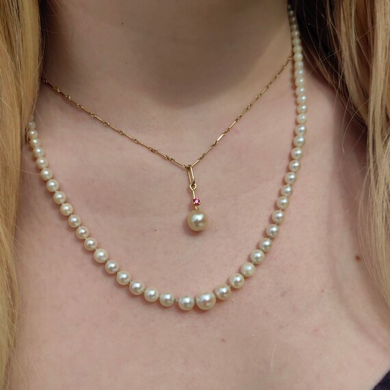 18k Solid yellow Gold  Natural Ruby Pearl Pendant… - image 7