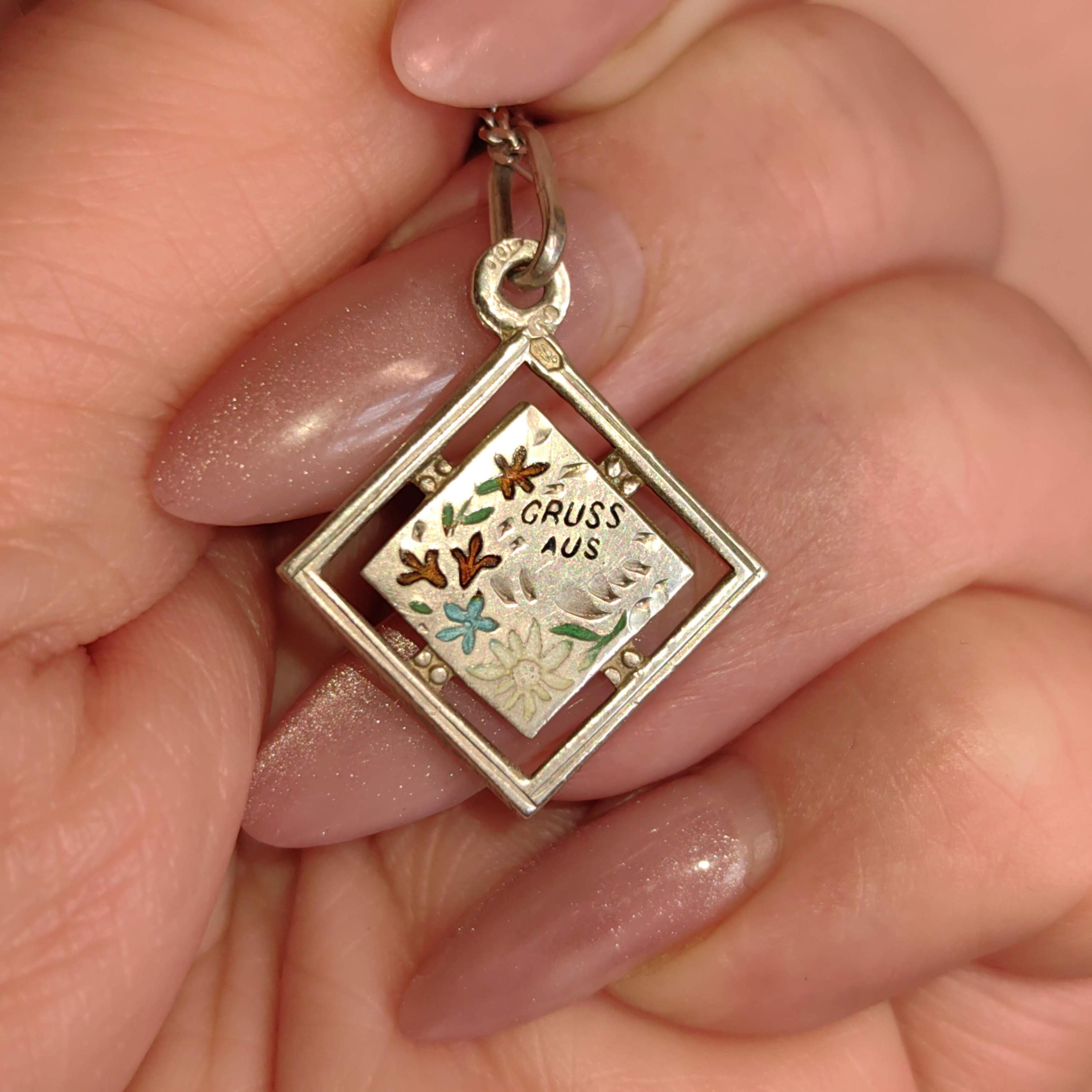 Art Nouveau Antique Vintage 1900s Silver Fire Enamel Floral Flower