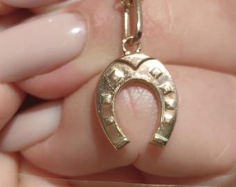 Antique 14k Yellow Rose Champagne Gold Horseshoe Pendant Equestrian Luck Horse Charm Cute Elegant Gift Present