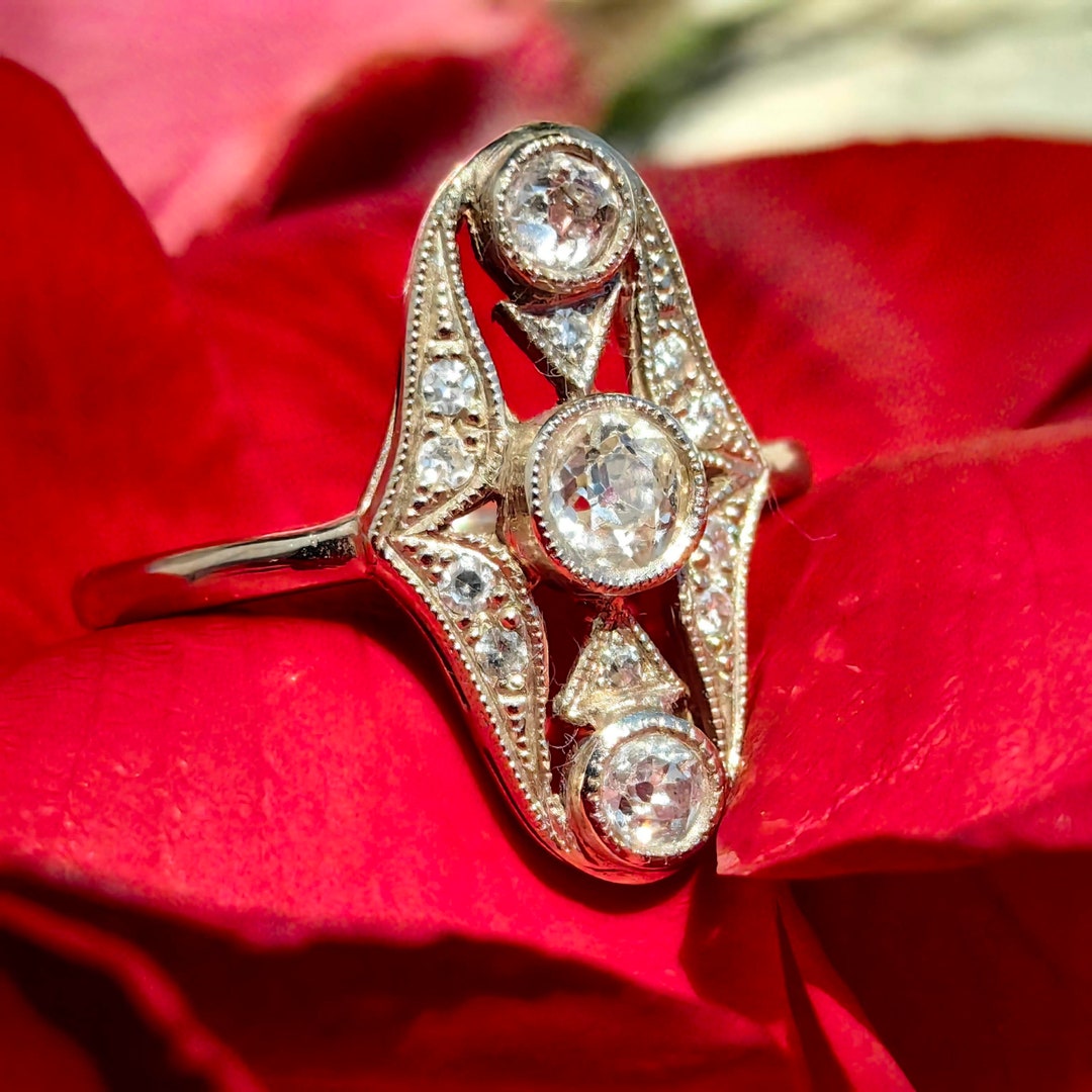 Art Deco Edwardian Antique Vintage Diamond White Gold Engagement Ring