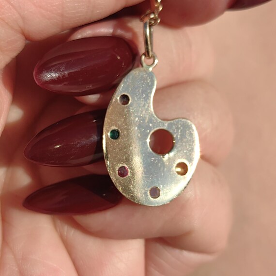 Vintage Solid Hallmarked Gold Paint Colourful Eme… - image 10