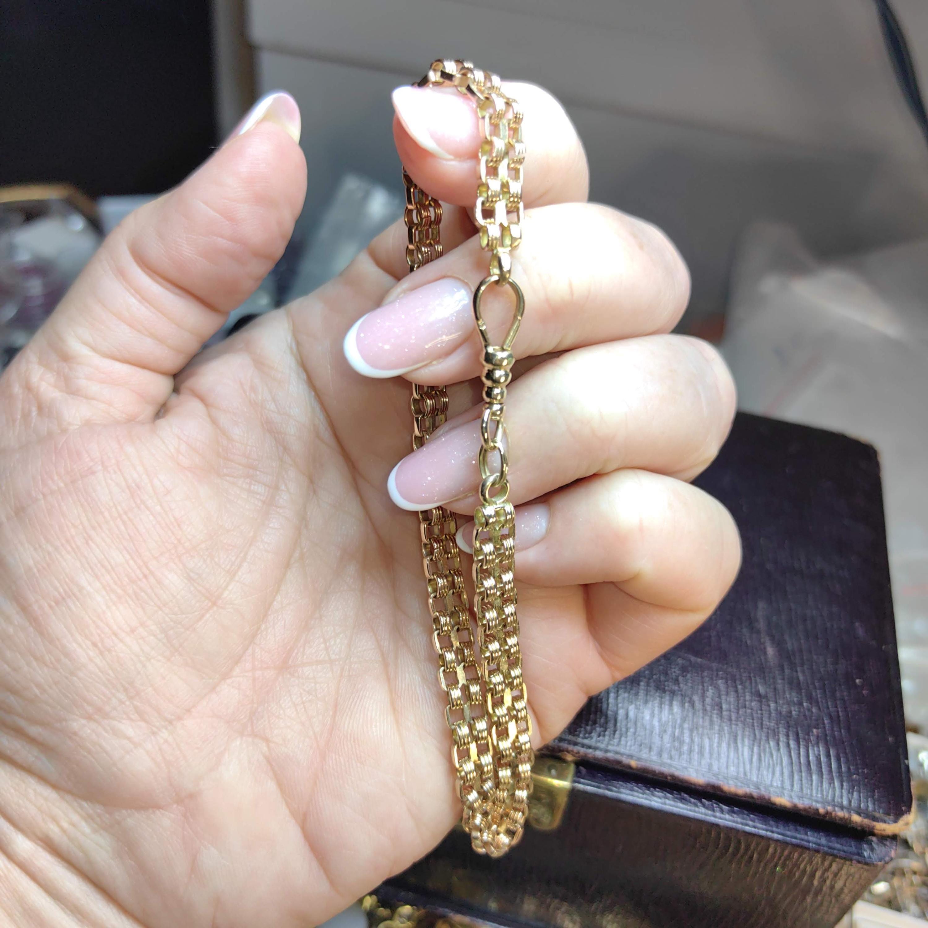 1890年代の刻印入り14金ダブルチェーンブレスレット：アンティークユニ 