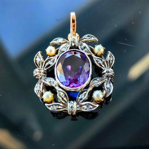 Art Nouveau 1900s Amethyst Rose Diamond Diamond a… - image 2