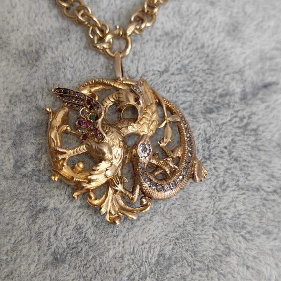 Diamond Emerald Ruby Solid 18k Yellow Gold Griffi… - image 2