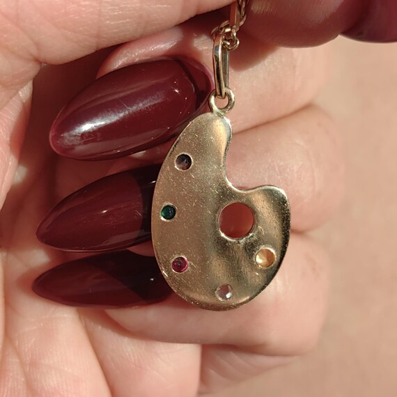 Vintage Solid Hallmarked Gold Paint Colourful Eme… - image 3