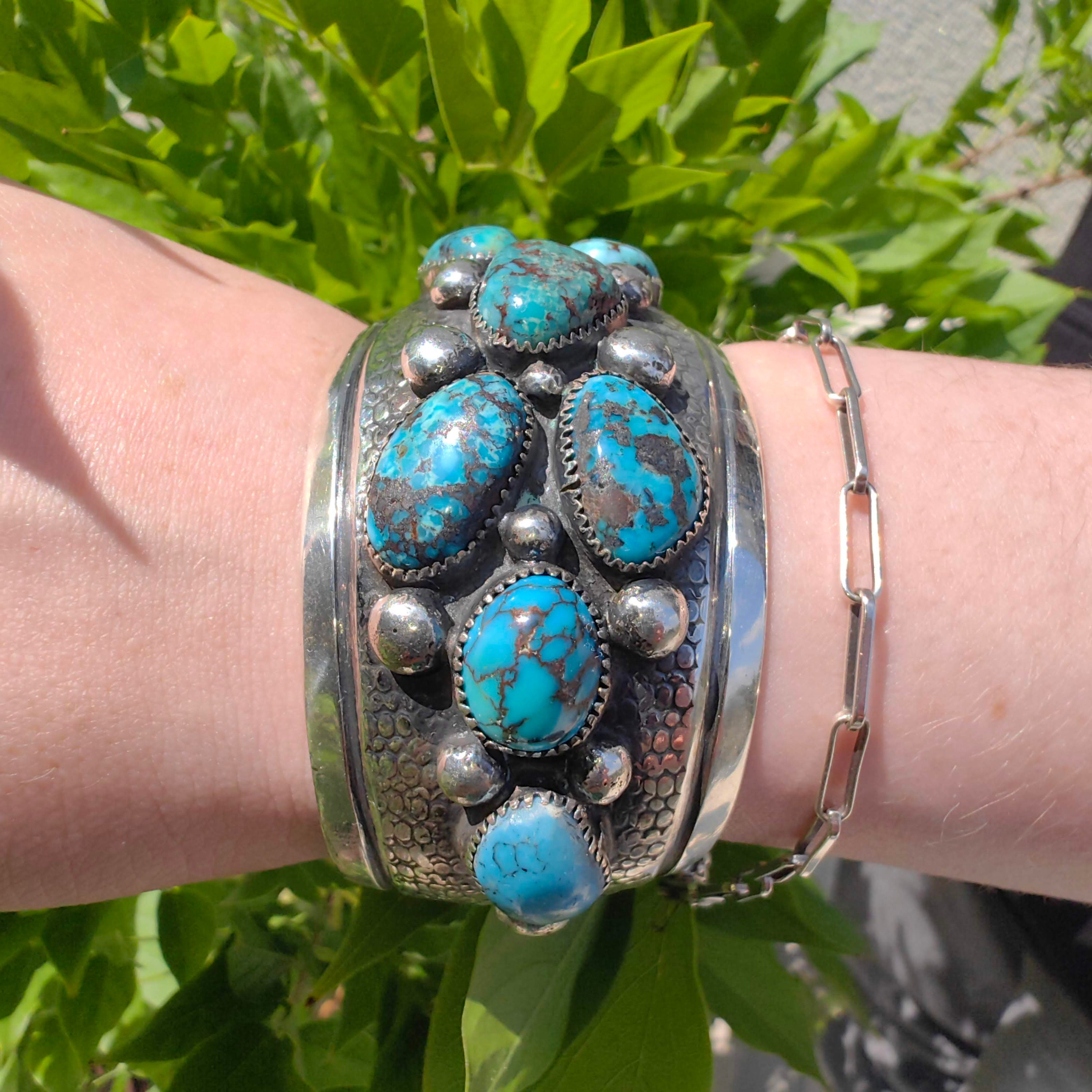Vintage 1970s Navajo Natural Turquoise Hallmarked Sterling Vintage 1970s Navajo Natural Turquoise Hallmarked Sterling