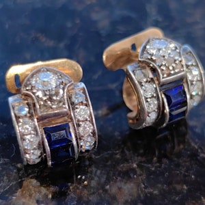 Art Deco Diamond 18k Solid Yellow Gold Antique Earrings from the 1930s