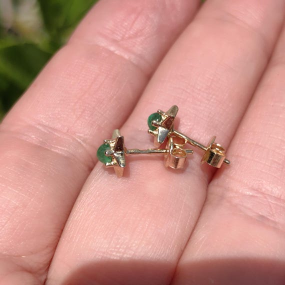 14k Hallmarked  Solid Yellow Gold Green Natural E… - image 6