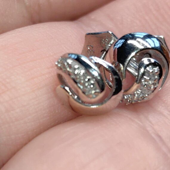 Diamond Solid 8k White Gold Round Stud Geometric … - image 9